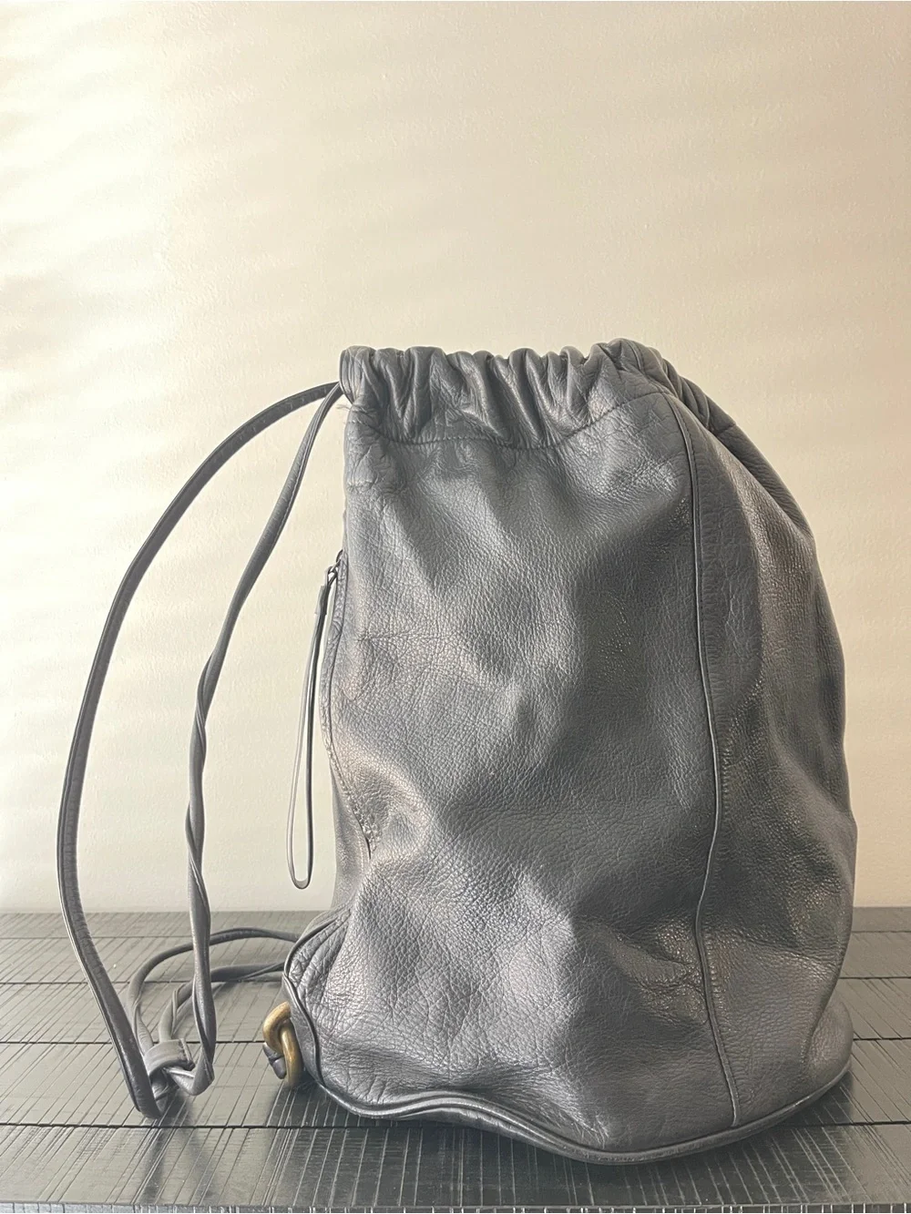 Vintage DKNY / Donna Karan New York leather drawstring backpack